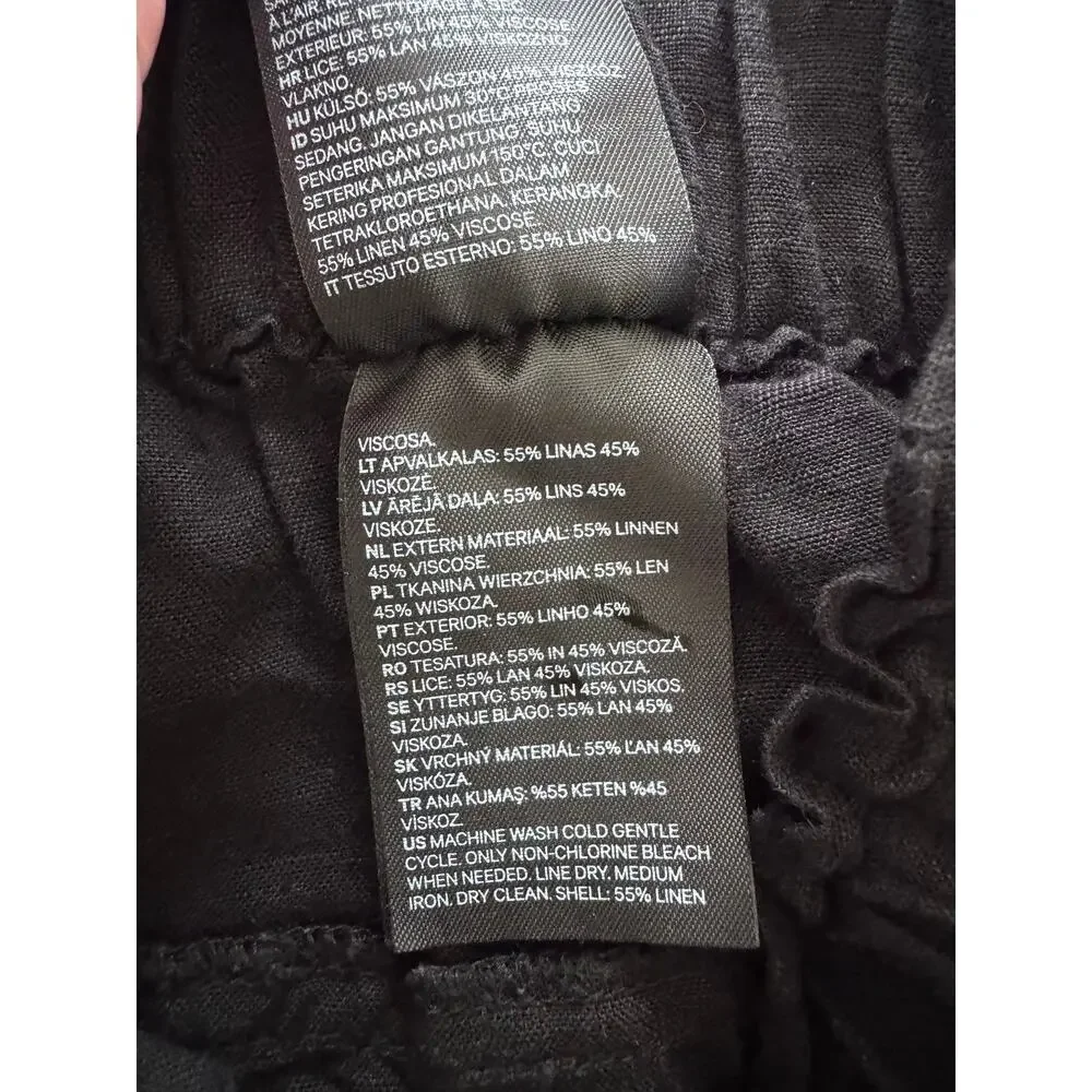 H&M Linen Blend Size 2 Black Paperbag Pull On Pants